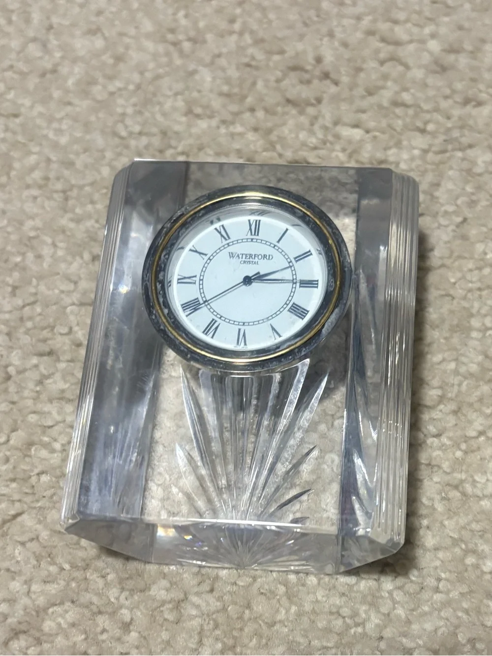 Waterford Clear Crystal Desk Clock with Gold Rim
